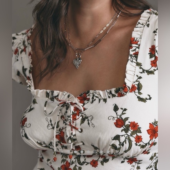 New Anthropologie Puff Sleeve Smocked Dress L Cottagecore Floral Midi Maeve - Picture 6 of 14